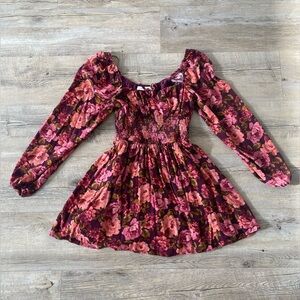 Altar’d State Purple Floral Long Sleeve Mini Dress XS